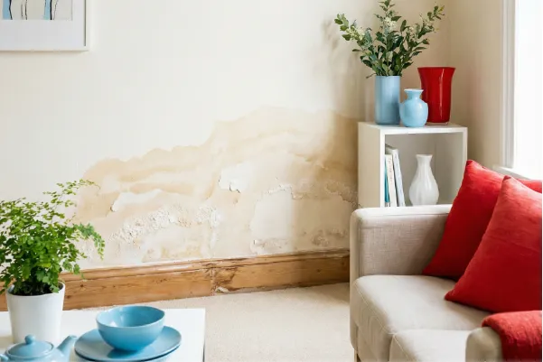 Humedad por capilaridad en la parte baja de una pared con salitre